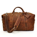Vintage leather duffle bag made from premium crazy horse leather with spacious compartments and adjustable strap