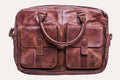 Kiko Commuter Briefcase genuine washed leather messenger bag with laptop sleeve and external pockets