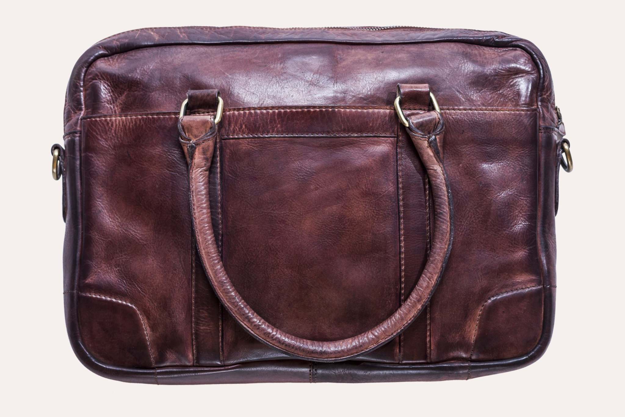 Kiko sleek briefcase genuine washed leather laptop bag with external pockets and adjustable strap