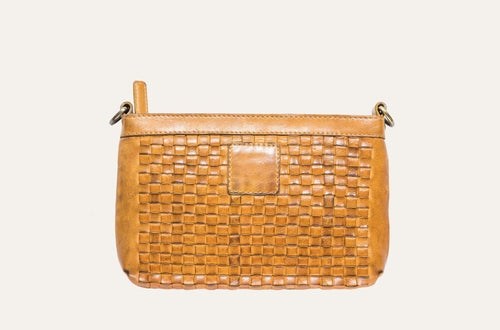 Kiko Weaved Crossbody Bag in soft washed leather with adjustable strap and top zip closure