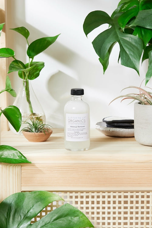 Organic makeup remover bottle with natural ingredients for sensitive skin by Butter Me Up Organics