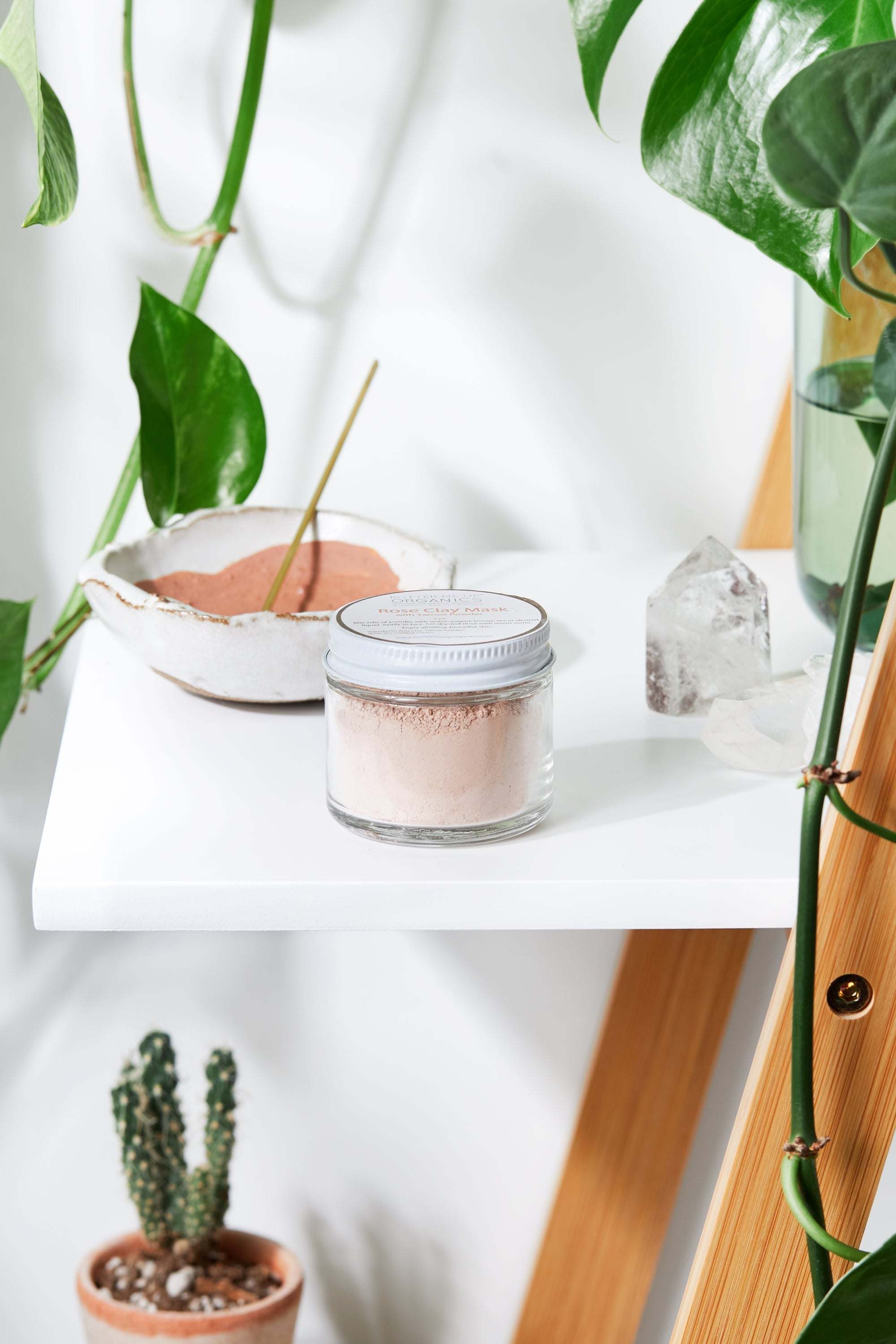 Jar of Organic Rose Clay face mask by Butter Me Up Organics with natural ingredients and eco-friendly packaging