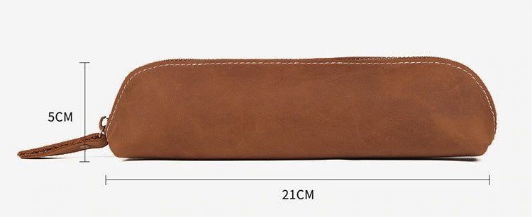 Paavo Leather Pen Case made from full grain crazy horse leather with brass YKK zipper