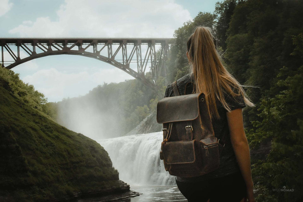 Hagen Backpack vintage genuine leather backpack front and side pockets with adjustable straps and top handle in brown crazy horse leather