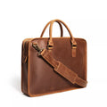 Hemming Leather Laptop Bag, brown Crazy Horse leather briefcase with dual handles and adjustable shoulder strap