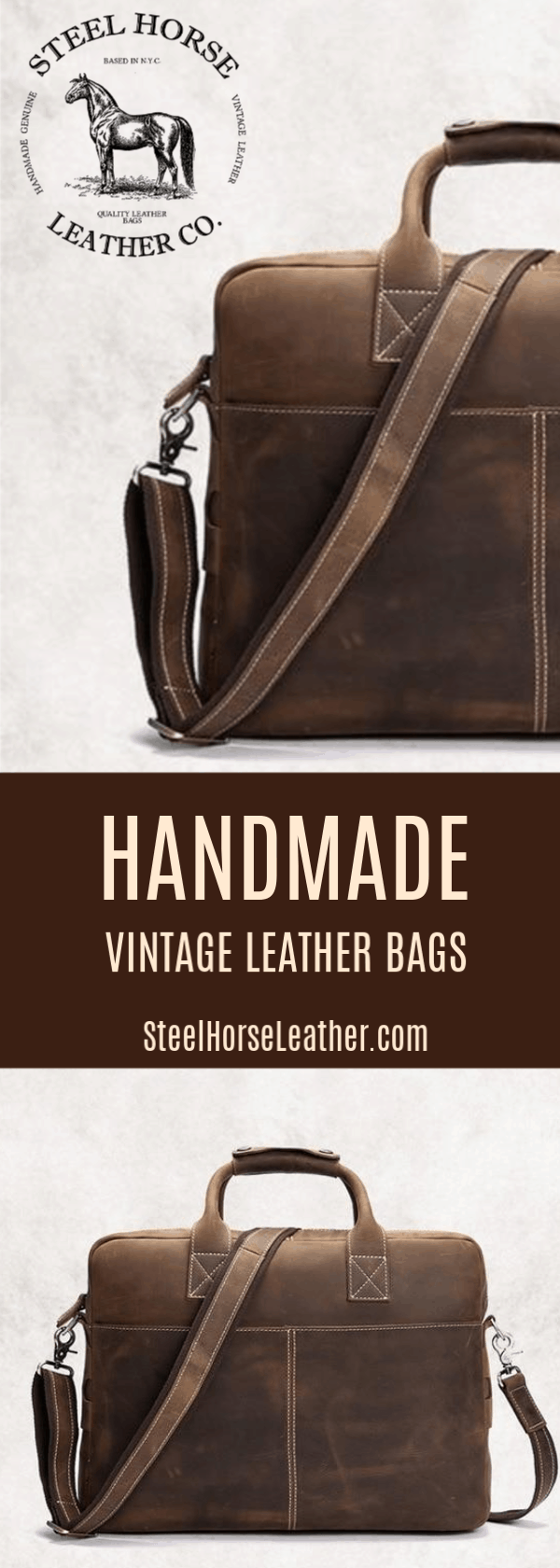 Vintage Welch Briefcase made of crazy horse leather with adjustable shoulder strap and multiple compartments
