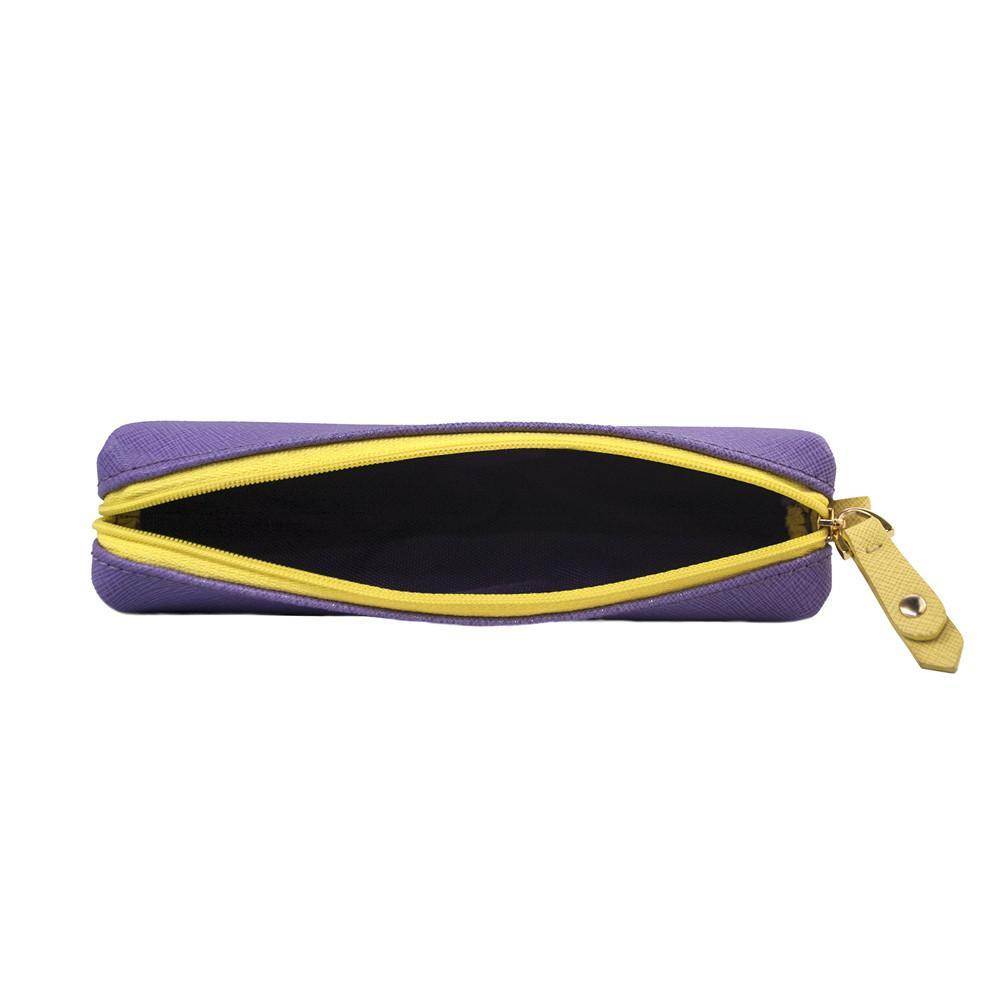 Elegant plum leather pouch with gold zipper and ClaudiaG logo