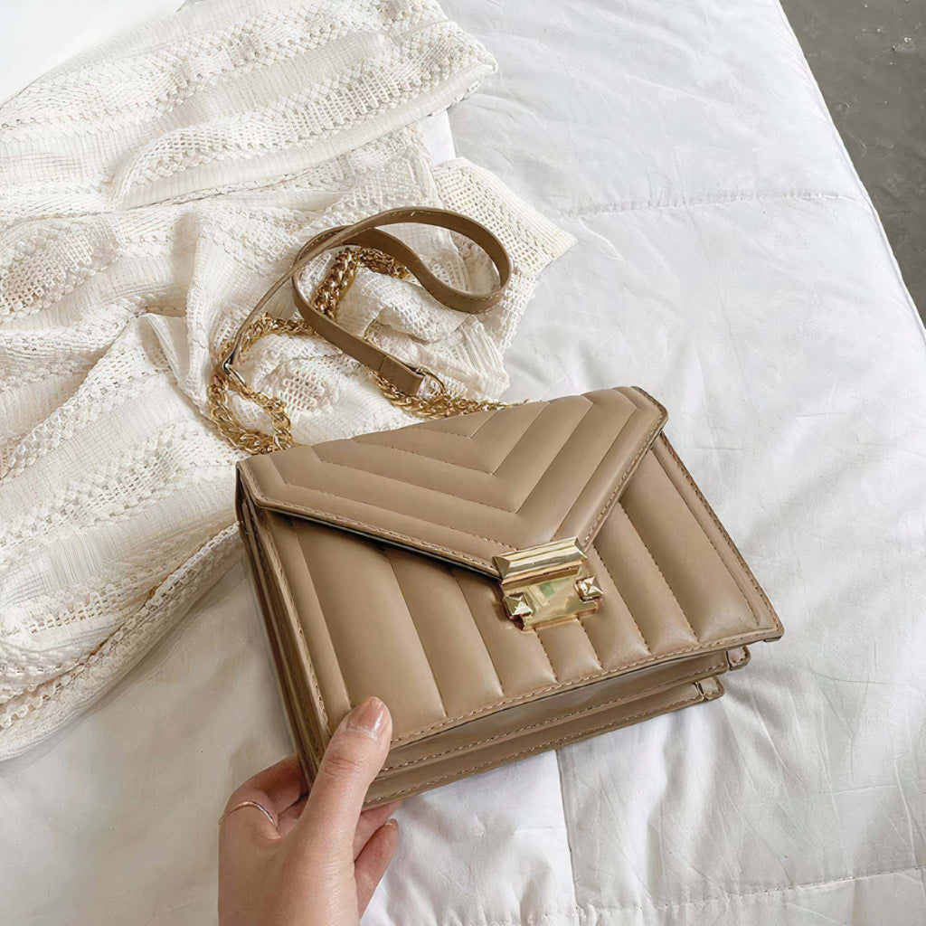 ClaudiaG Roxy Shoulder Bag chic quilted vegan leather mini bag with gold chain strap and turn-lock closure