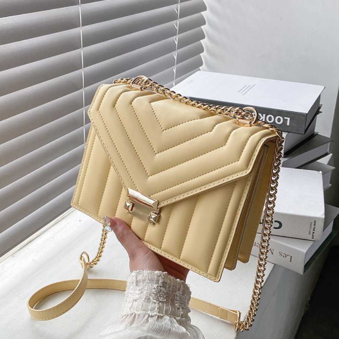 ClaudiaG Roxy Shoulder Bag chic quilted vegan leather mini bag with gold turn-lock closure and chain strap