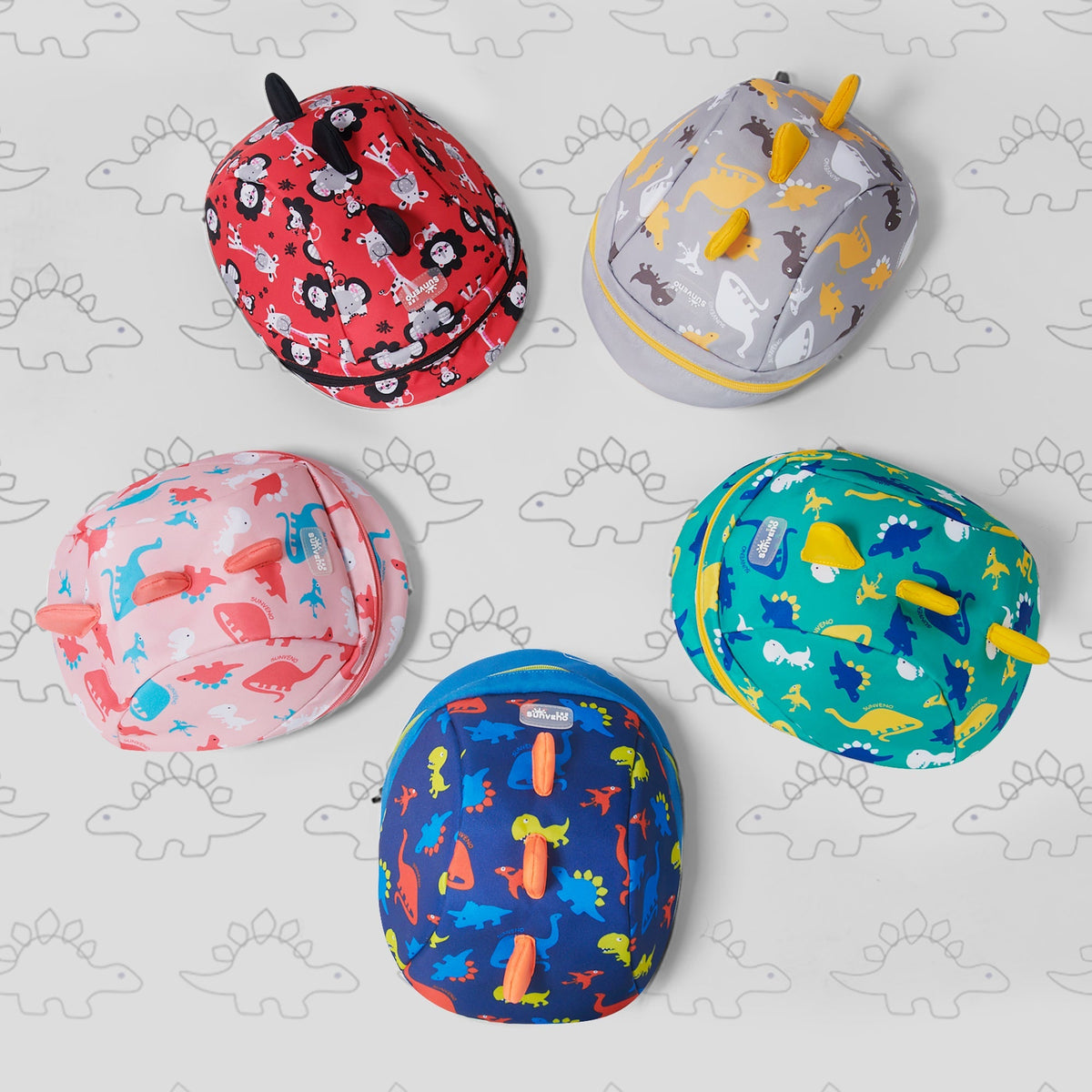 Suveno - Dinosaur Toddler Backpack in colourful polyester with playful dinosaur patterns and 3D spikes
