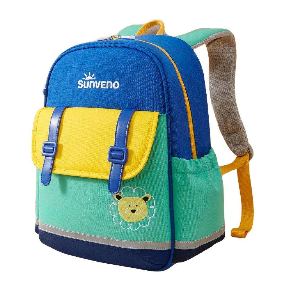 Adventure Cat Kid Backpacks, colourful waterproof children's backpack with lion patch, front flap and reflective trim