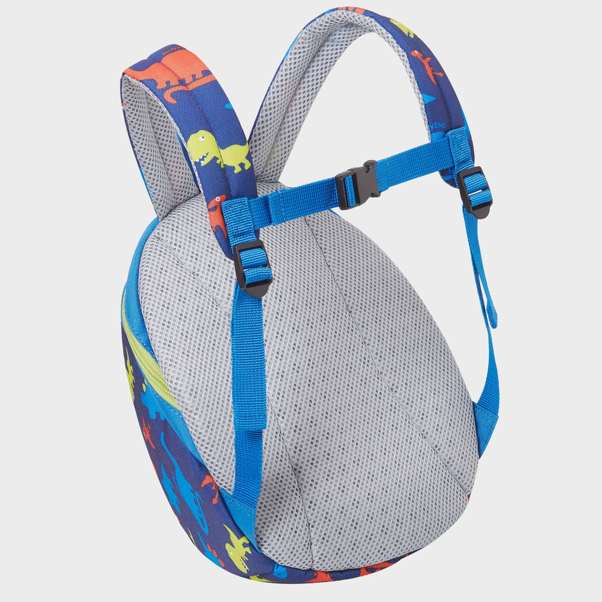 Suveno - Dinosaur Toddler Backpack in blue polyester with colorful dinosaur print, padded straps and safety harness leash