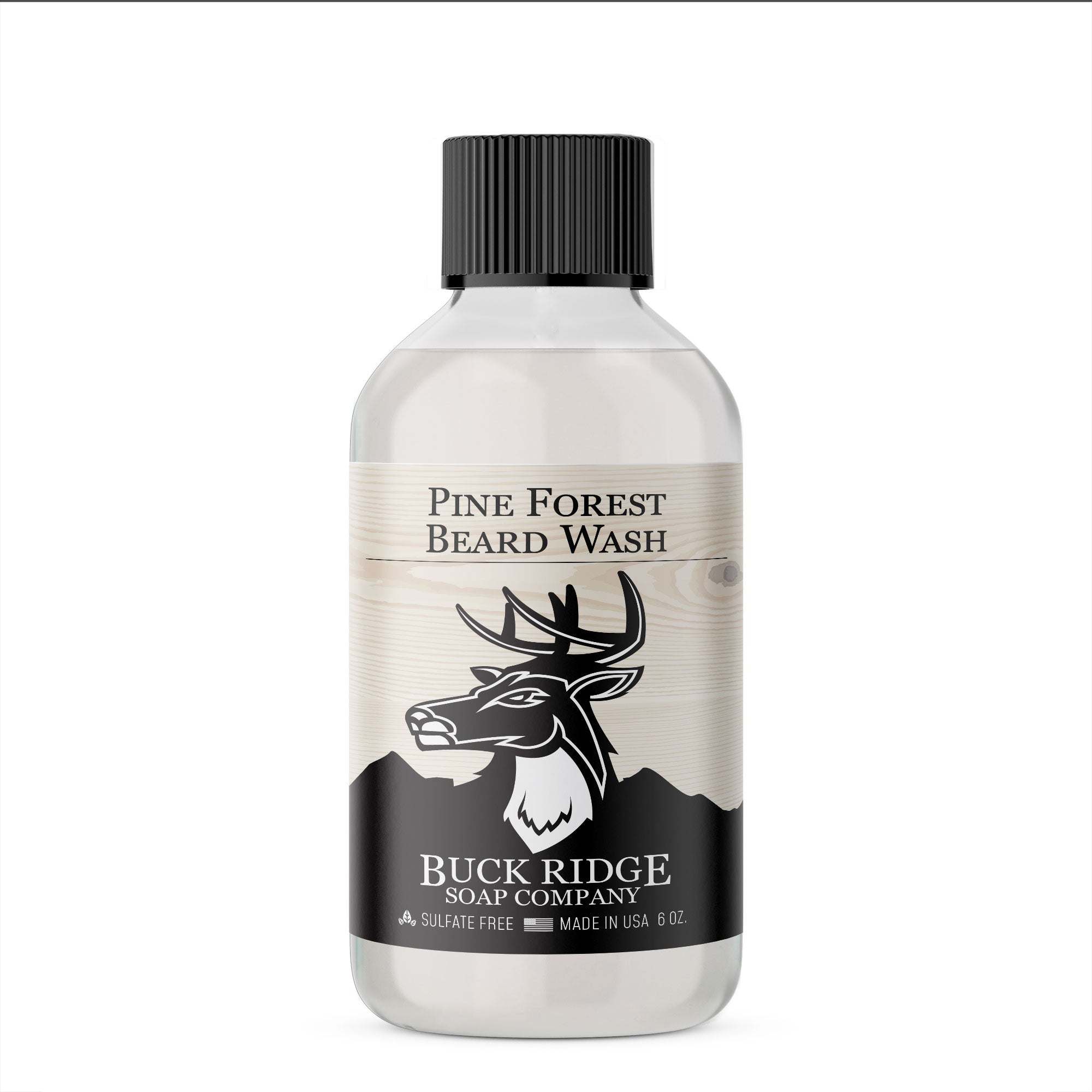 Buck Ridge Pine Forest Beard Wash bottle with natural pine forest ingredients for beard care
