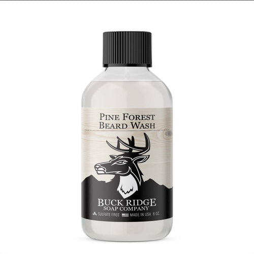 Buck Ridge Pine Forest Beard Wash bottle with natural pine forest ingredients for beard care