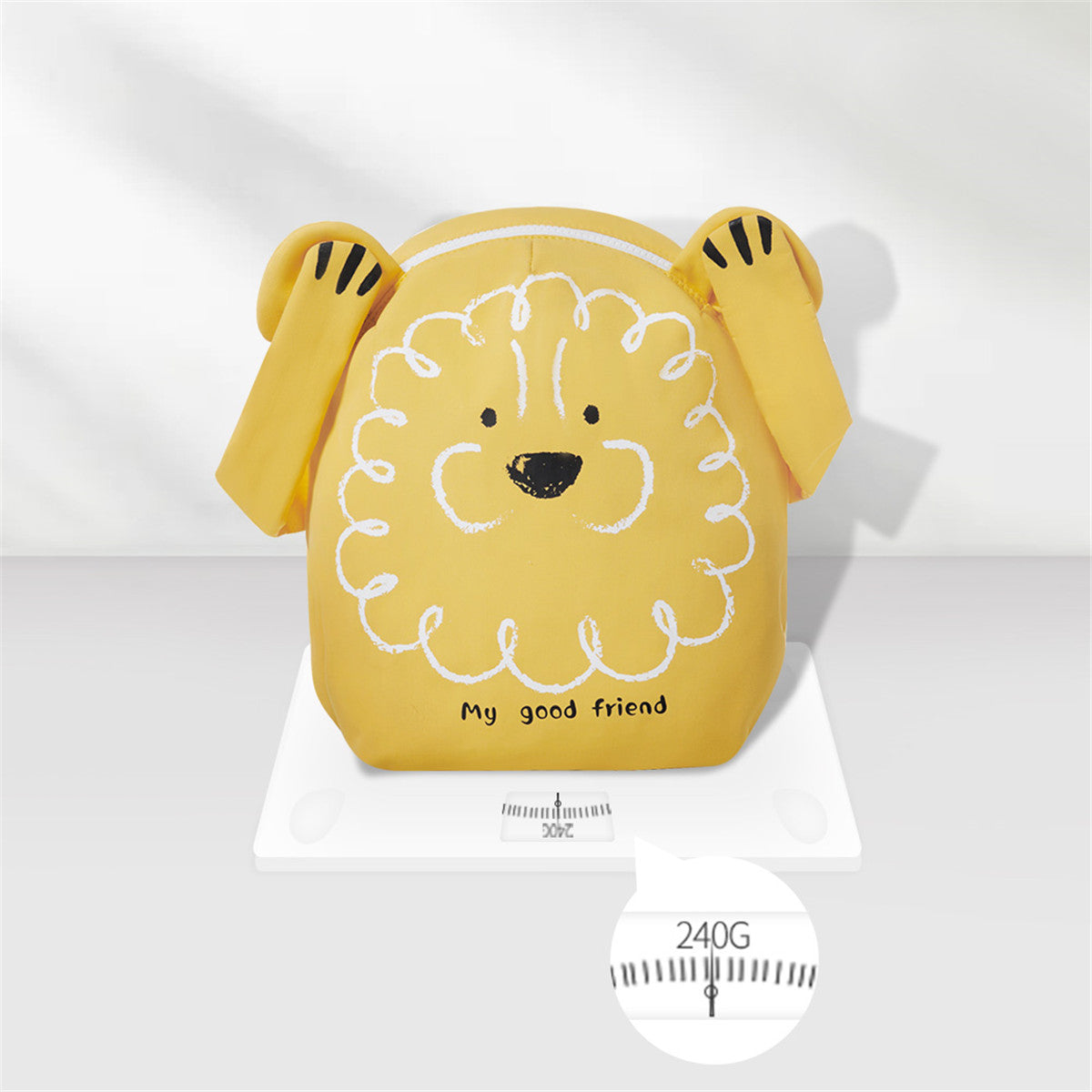 Suveno - Fun Friends Interactive Backpack, yellow polyester with a cute lion face and playful raised arms
