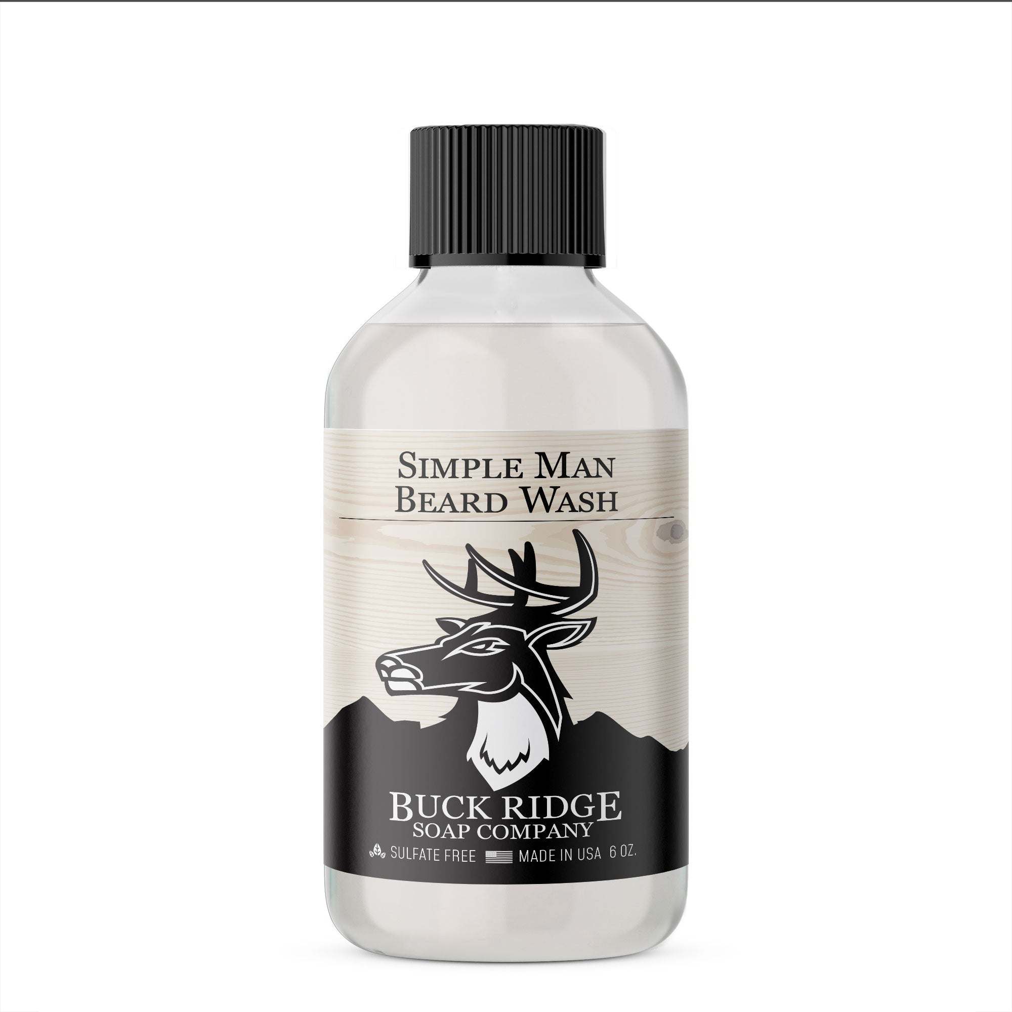 Buck Ridge Simple Man Beard Wash unscented hypoallergenic beard cleanser in BPA-free bottle