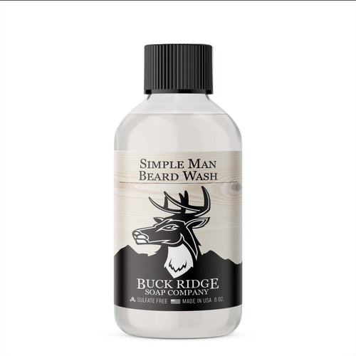 Buck Ridge Simple Man Beard Wash unscented hypoallergenic beard cleanser in BPA-free bottle