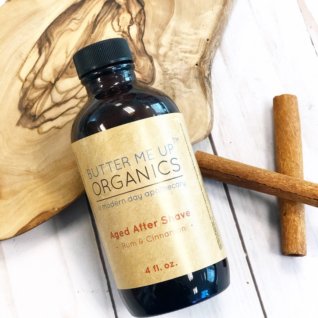 Bottle of Natural Aged After Shave with organic bay and citrus scent by Butter Me Up Organics
