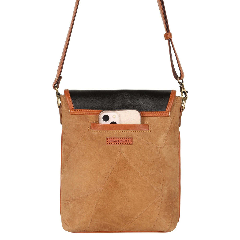 Vaan & Co Cavalier crossbody bag sustainable herringbone upcycled leather design