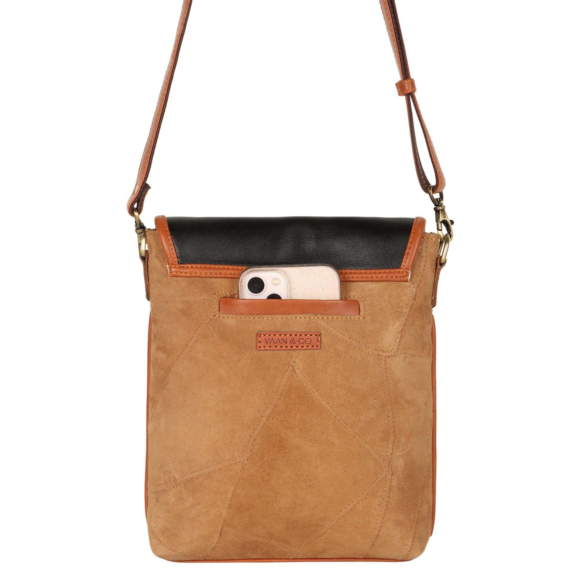 Vaan & Co Cavalier crossbody bag sustainable herringbone upcycled leather design