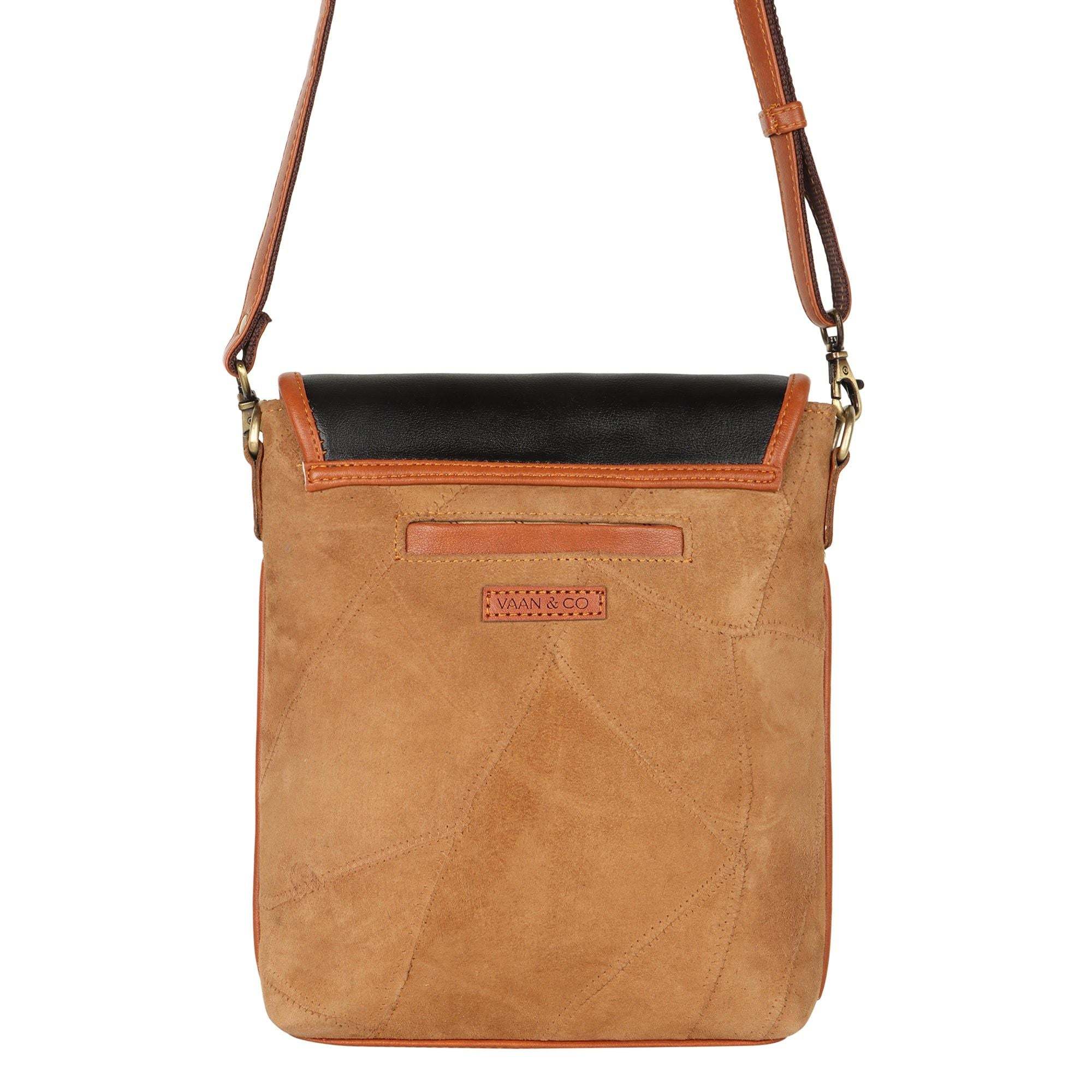 Vaan & Co Cavalier Crossbody Bag in herringbone upcycled leather with top closure and zippered pocket