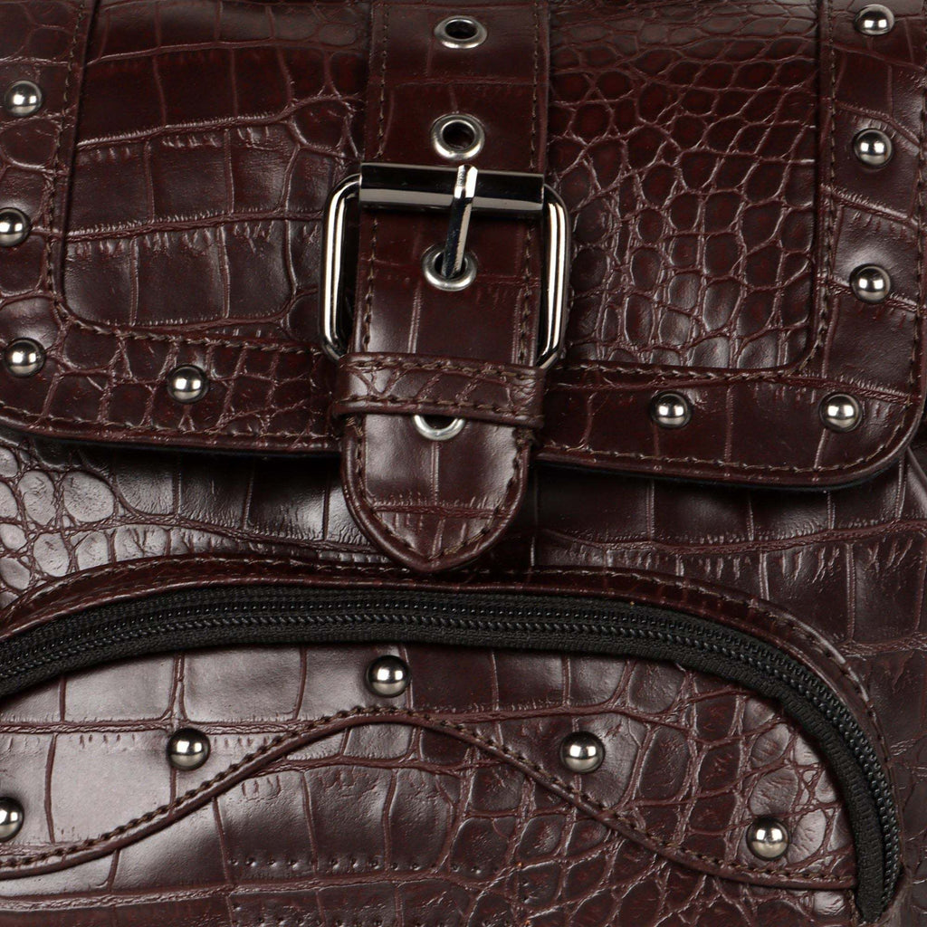 Vann & Co Katy Croc Print Mini Backpack made from upcycled reptile-pattern leather, compact and eco-friendly design
