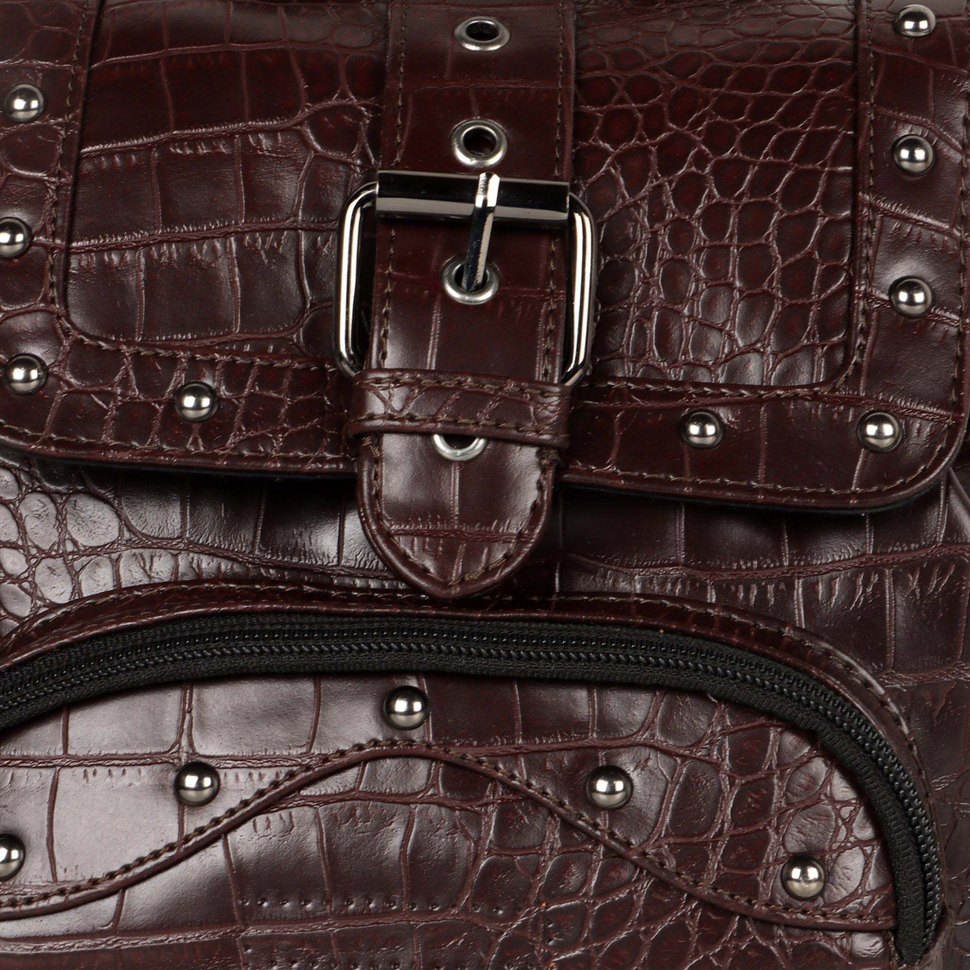 Vann & Co Katy Croc Print Mini Backpack made from upcycled reptile-pattern leather, compact and eco-friendly design
