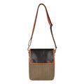 Vaan & Co Cavalier Crossbody Bag with herringbone design in upcycled leather and recycled canvas, sustainable fashion accessory