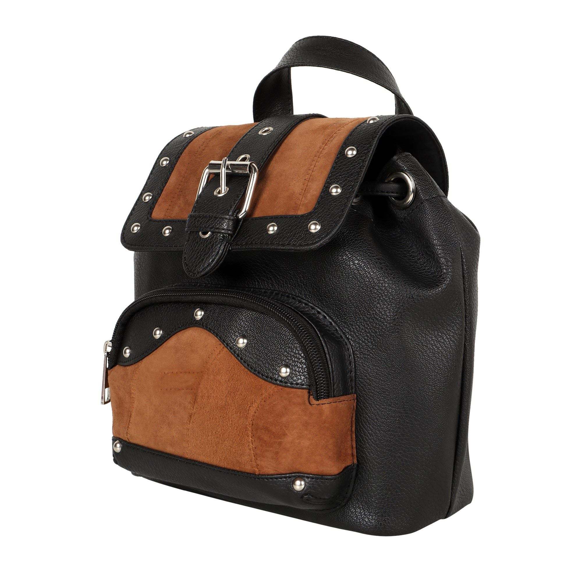 Brown leather mini backpack by Vann & Co made from reclaimed leather with sustainable, zero waste design