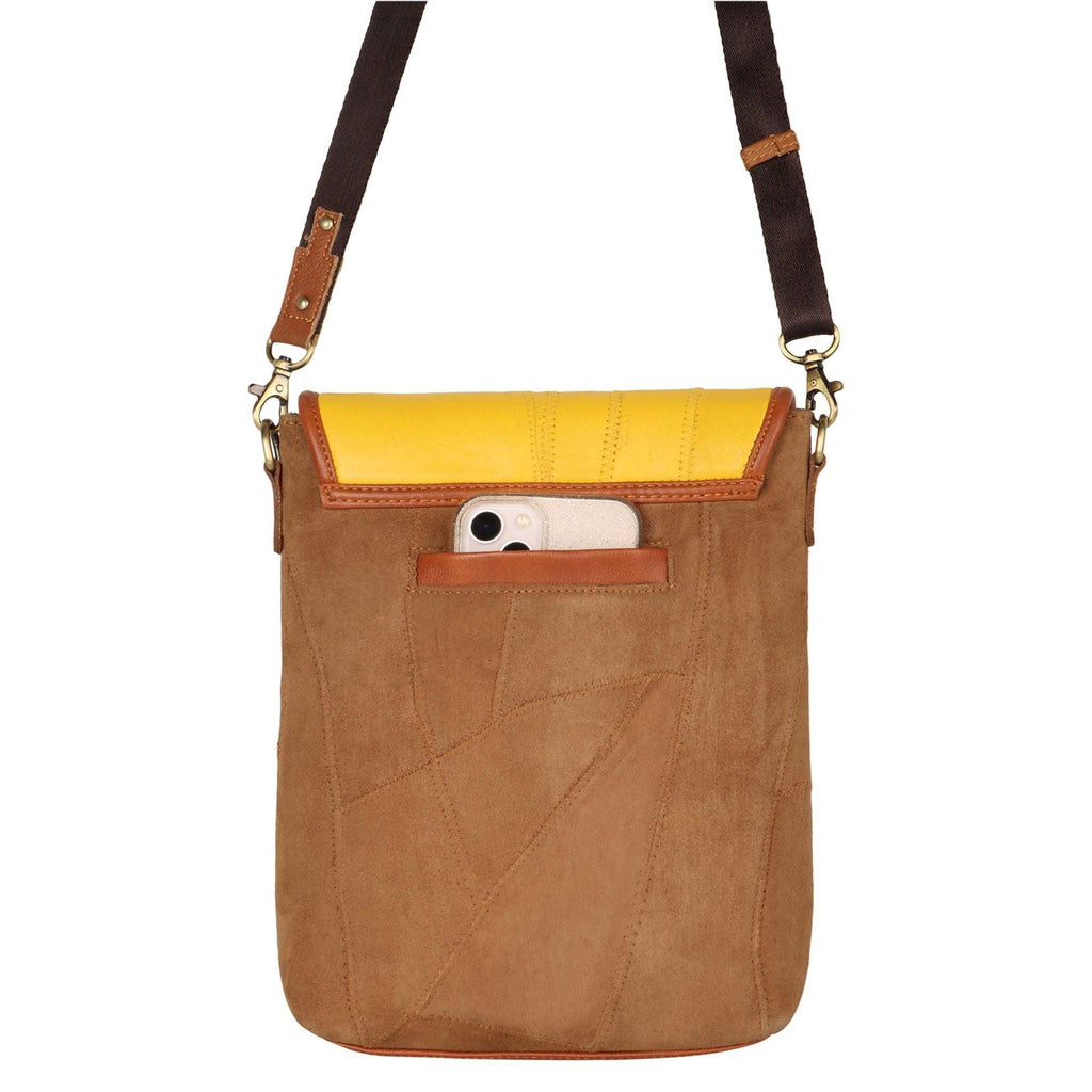 Vaan & Co Cavalier Crossbody bag in herringbone upcycled leather and recycled canvas
