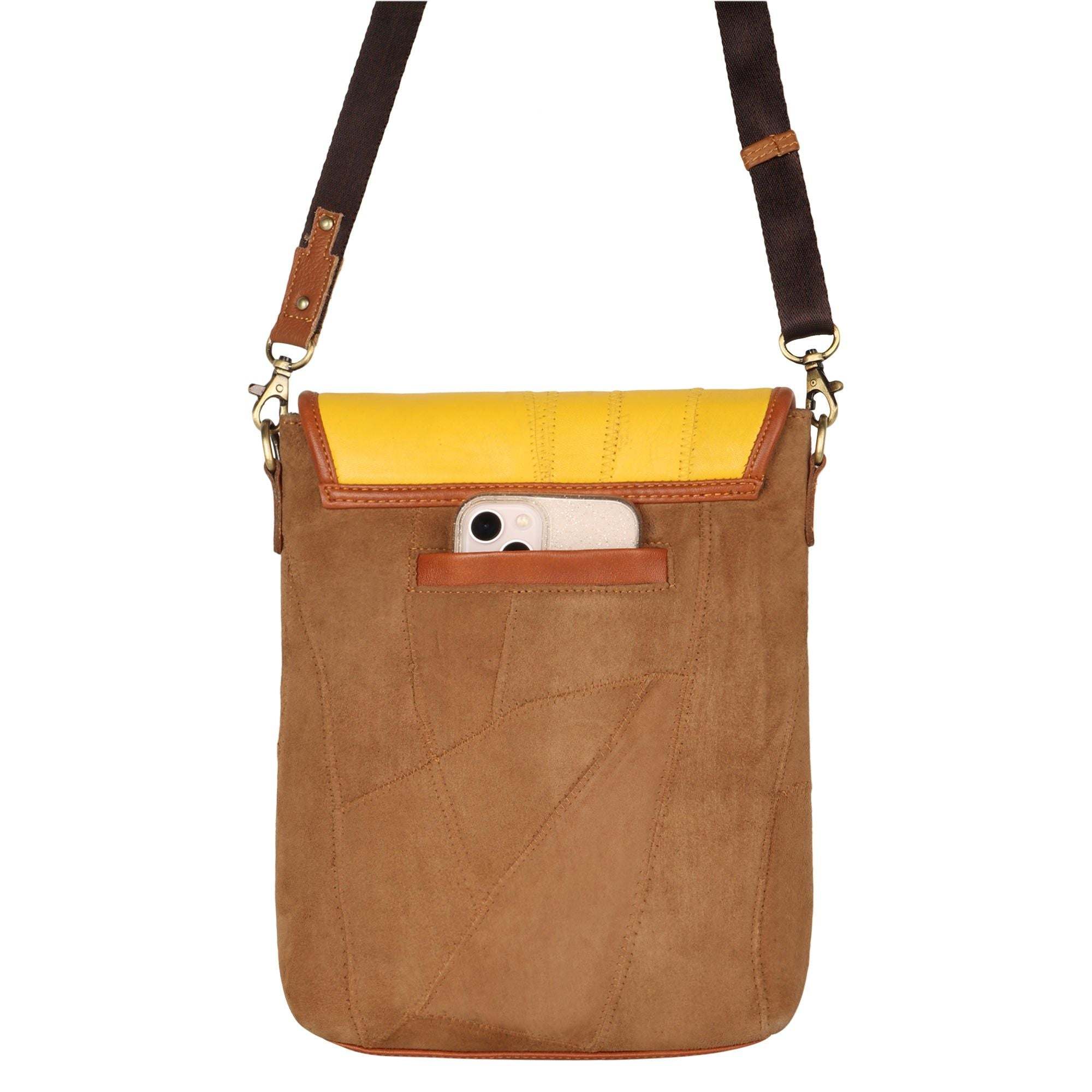 Vaan & Co Cavalier Crossbody bag in herringbone upcycled leather and recycled canvas
