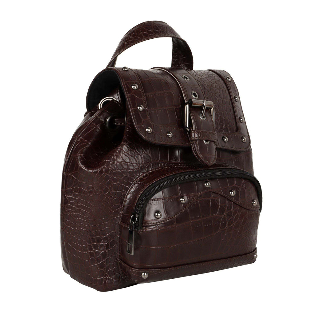 Vann & Co Katy Croc Print Mini Backpack with upcycled croc print and reclaimed leather accents