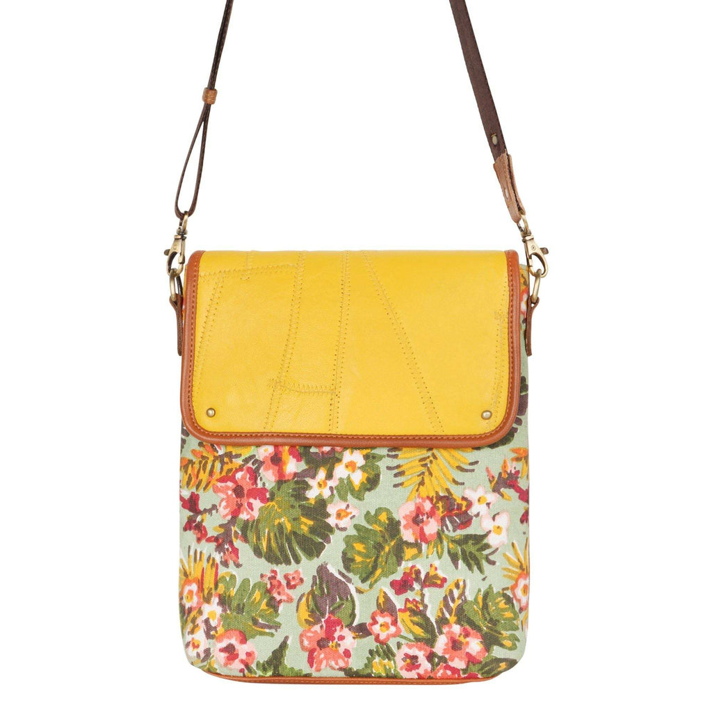 Vaan & Co Cavalier Crossbody bag in herringbone upcycled leather and recycled canvas.