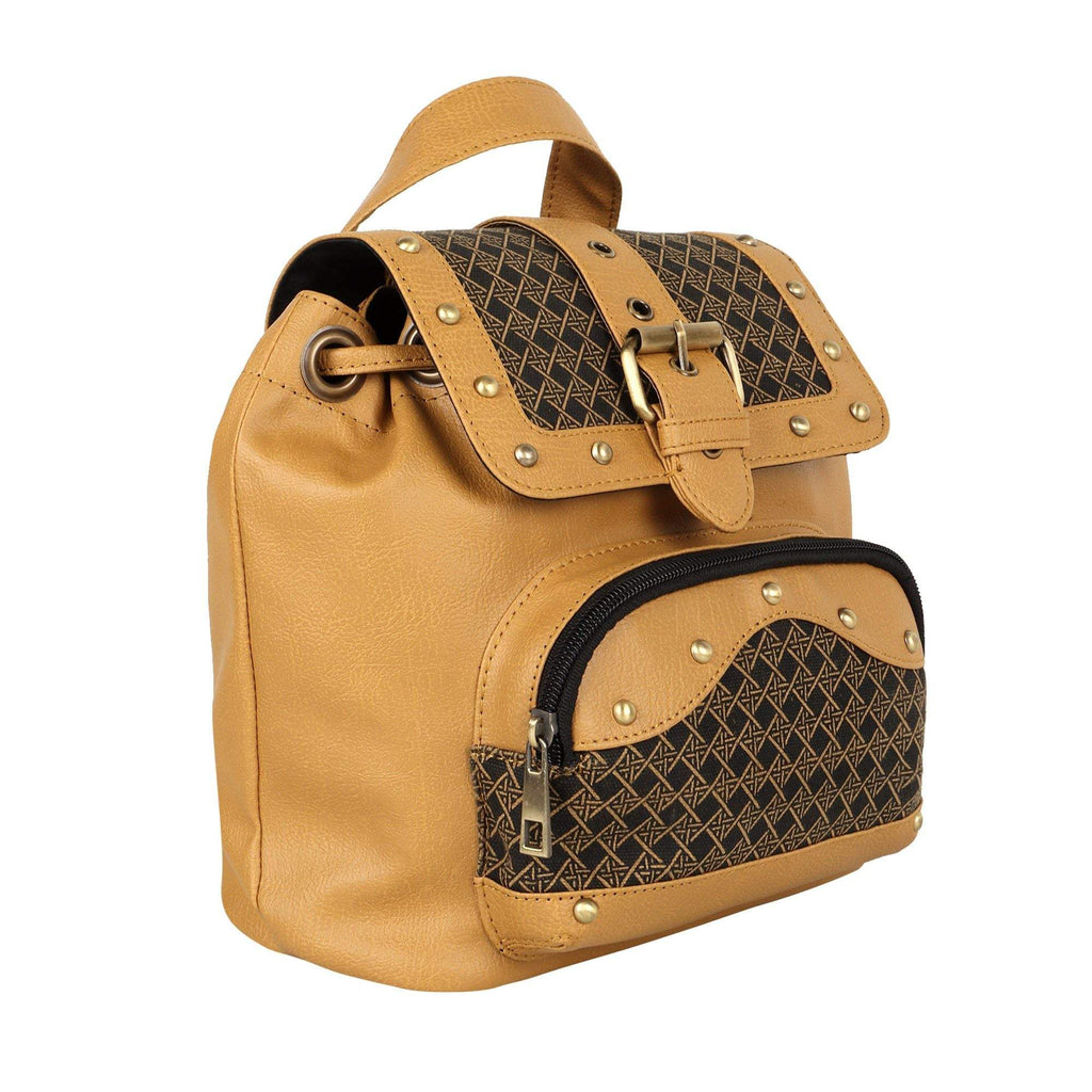 Vann & Co Tayla Diamond Print Mini Backpack made from upcycled materials with reclaimed leather and diamond pattern design