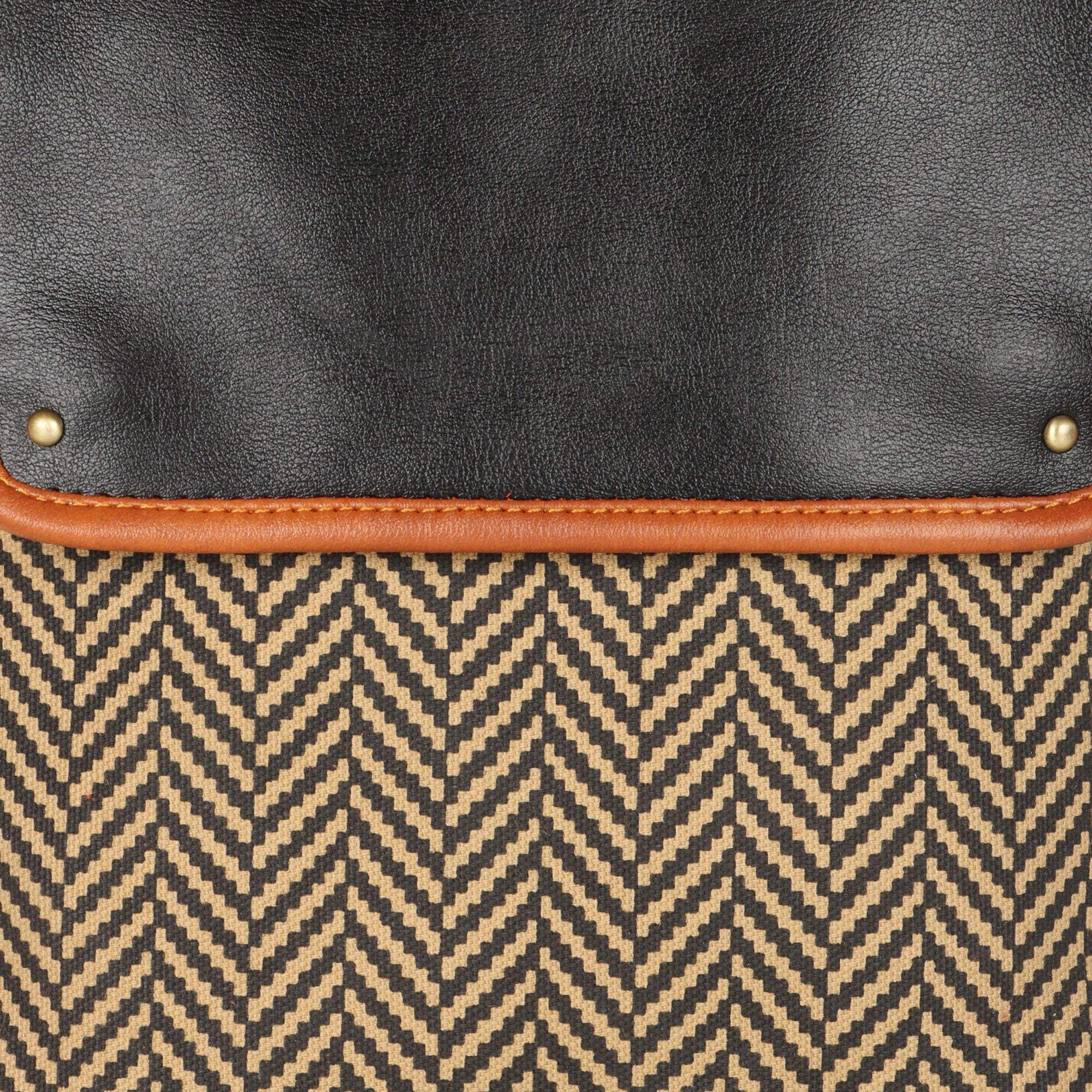 Vaan & Co Cavalier crossbody bag in herringbone upcycled leather with top closure and zippered pocket