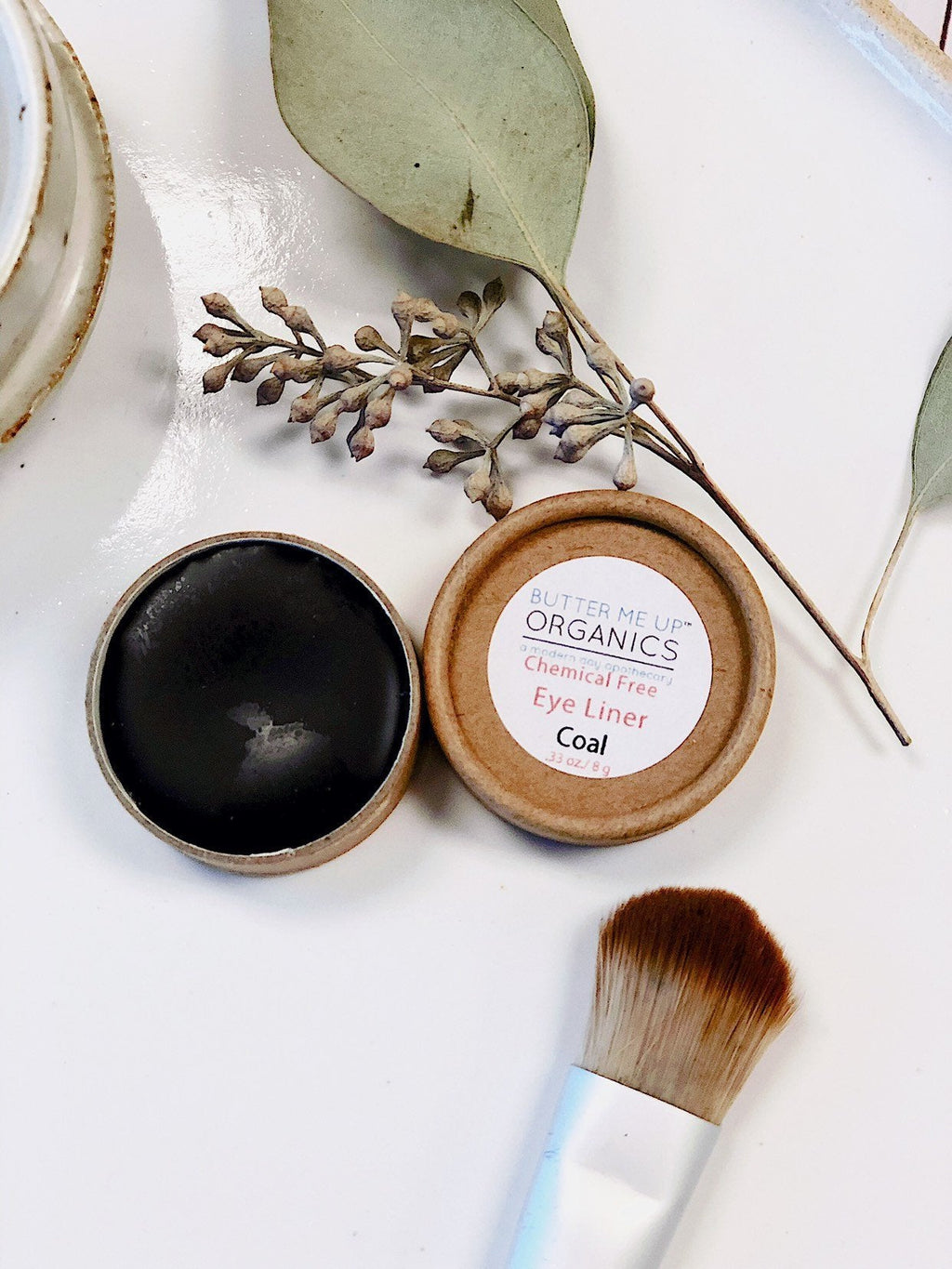 Organic eyeliner Eye Coal in paperboard jar by Butter Me Up Organics with natural oils and butters