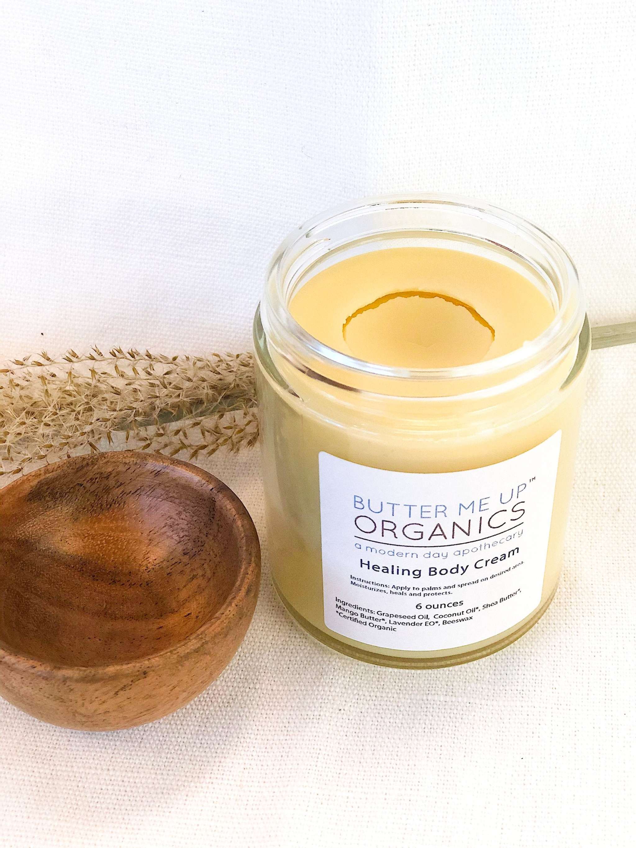 Healing Body Cream in glass jar with metal lid for dry skin organic moisturizing lotion