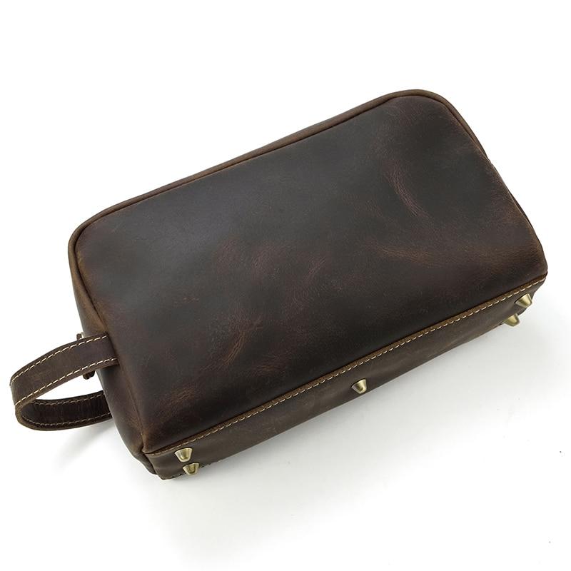 The Wanderer genuine leather toiletry bag made from premium crazy horse leather with spacious pockets for travel essentials