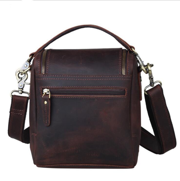 Handcrafted small leather camera bag Calista in full-grain vegetable-tanned crazy horse leather with adjustable strap and multiple compartments