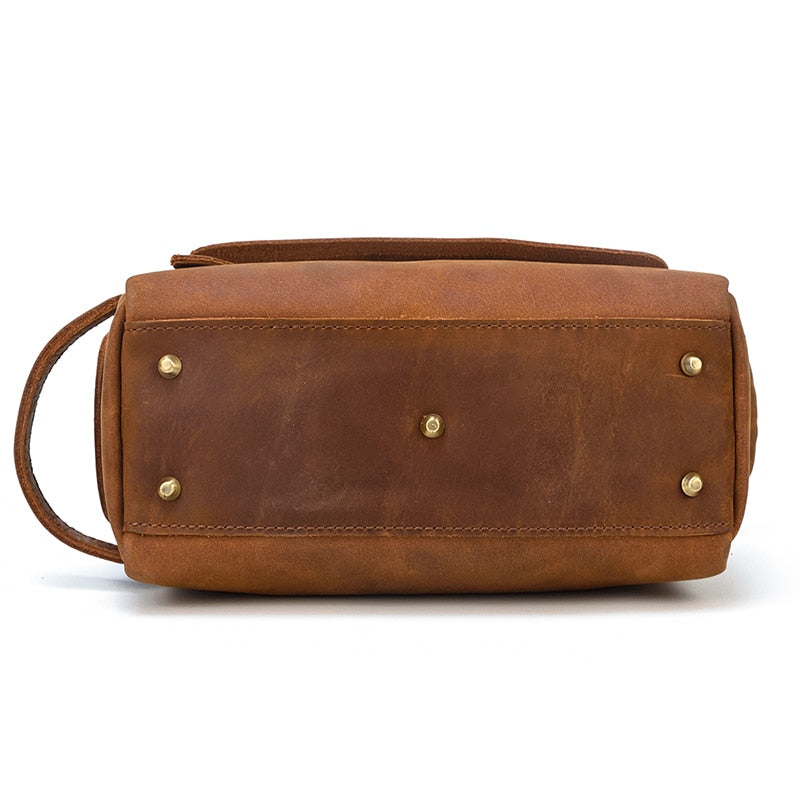 Dado Leather Dopp Kit handmade leather toiletry bag in durable Crazy Horse leather with multiple pockets for travel essentials