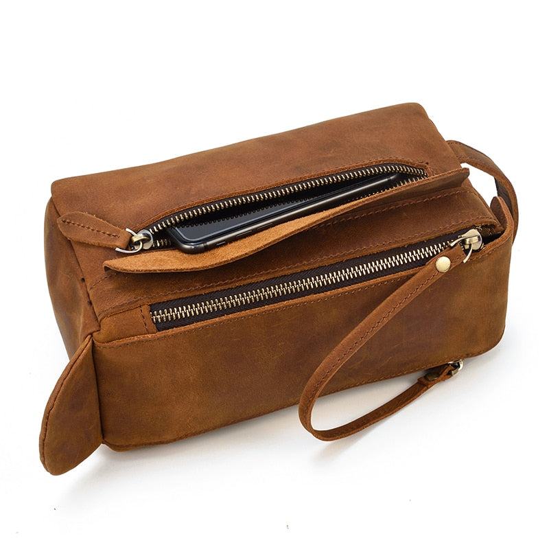 Dado Leather Dopp Kit handmade Crazy Horse leather toiletry bag for travel with multiple pockets and durable design