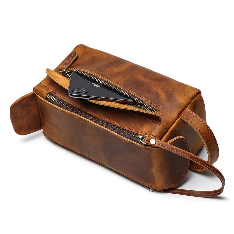 Dado Leather Dopp Kit handmade toiletry bag in premium Crazy Horse leather for organized travel essentials