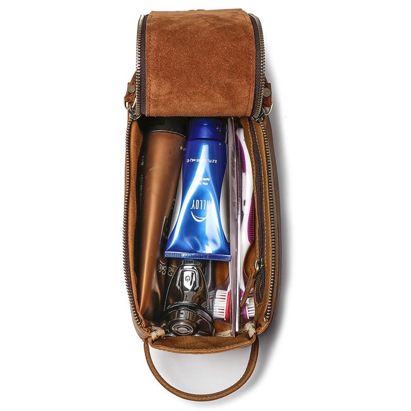 Dado Leather Dopp Kit handmade Crazy Horse leather toiletry bag with multiple pockets for travel organization