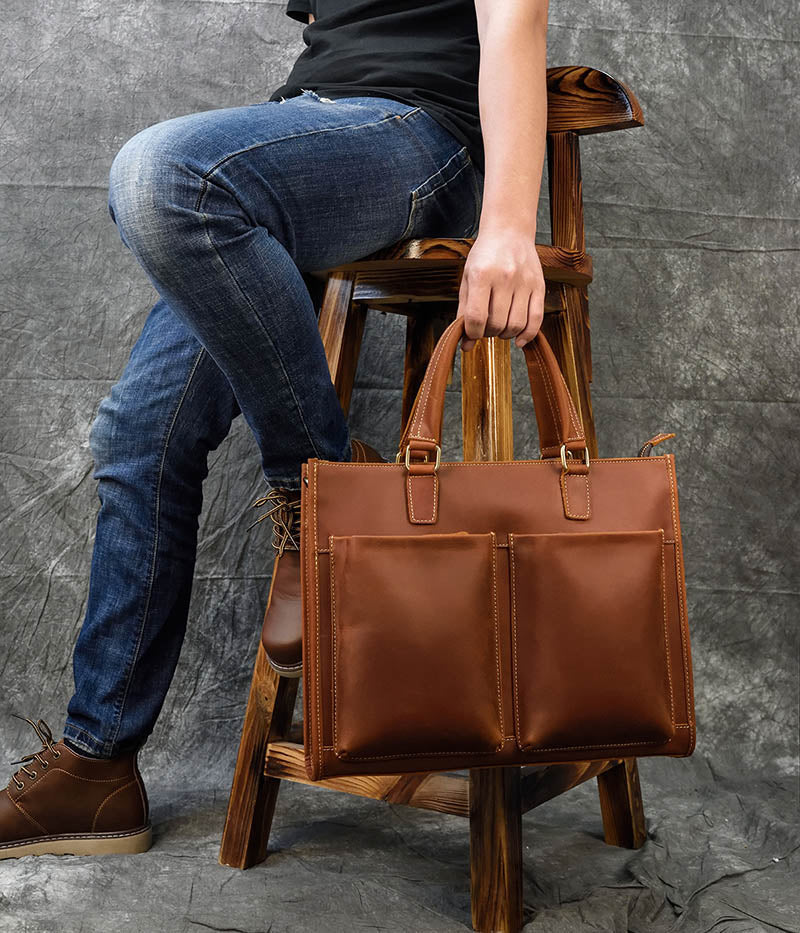 Vintage Dagmar Leather Briefcase in rich Crazy Horse leather with multiple compartments and adjustable shoulder strap