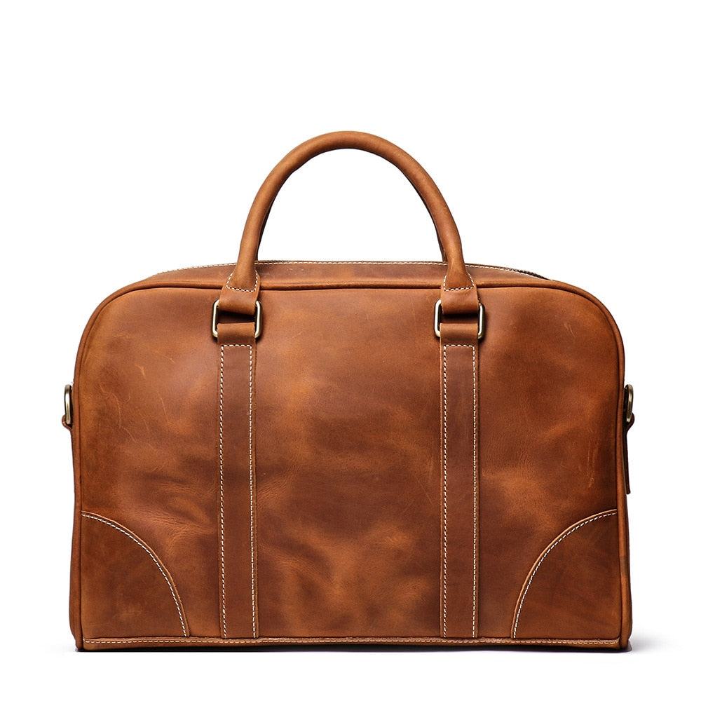 The Bjorn vintage leather briefcase in premium crazy horse leather with adjustable shoulder strap and roomy laptop compartment