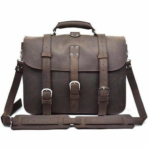 Gustav Vintage Leather Messenger Bag in high-quality crazy horse leather with adjustable shoulder strap and multiple compartments