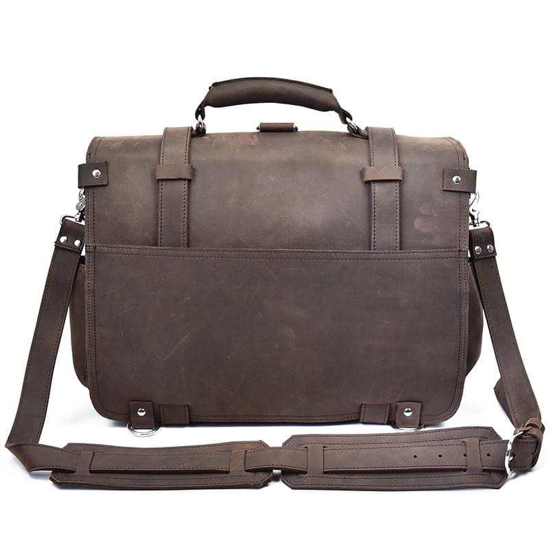 Gustav Vintage Leather Messenger Bag in premium crazy horse leather with adjustable strap and multiple compartments