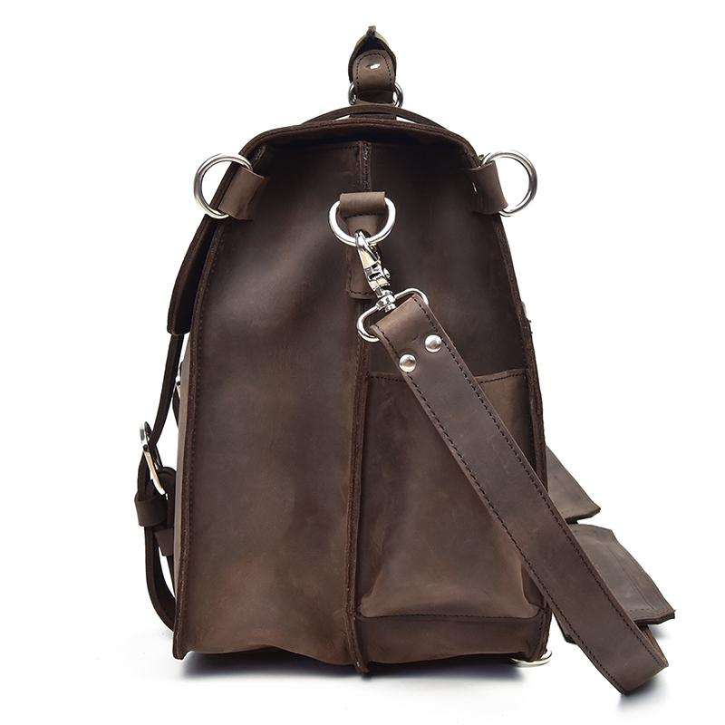 Gustav Vintage Leather Messenger Bag made from premium crazy horse leather with multiple compartments and adjustable shoulder strap
