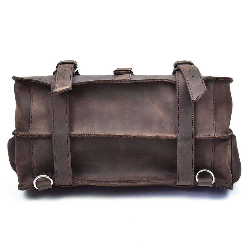 Gustav Vintage Leather Messenger Bag made from premium crazy horse leather with multiple compartments and adjustable shoulder strap