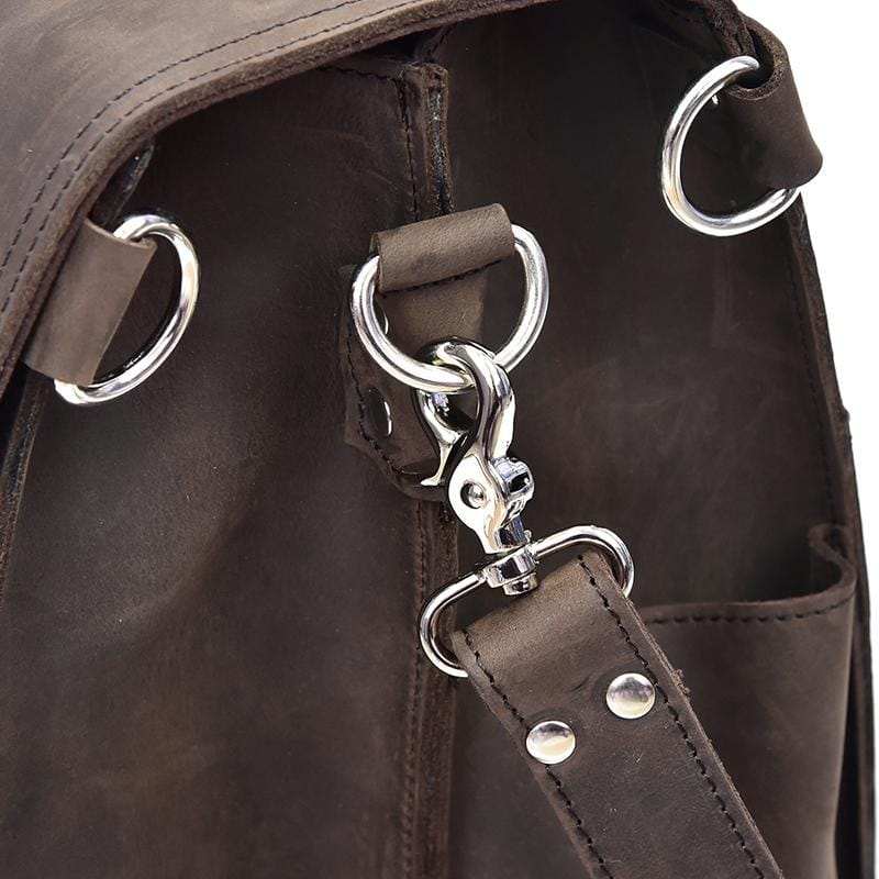 Gustav Vintage Leather Messenger Bag made from premium crazy horse leather with adjustable shoulder strap and multiple compartments